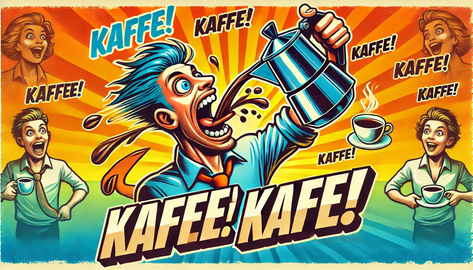 Ki-generert bilde av gale folk som drikker kaffe